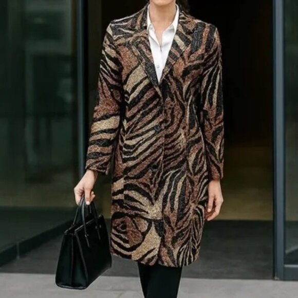 VINTAGE SELENE SPORT Faux Leather Animal Print Crocodile Textured Trench Coat - Picture 2 of 12